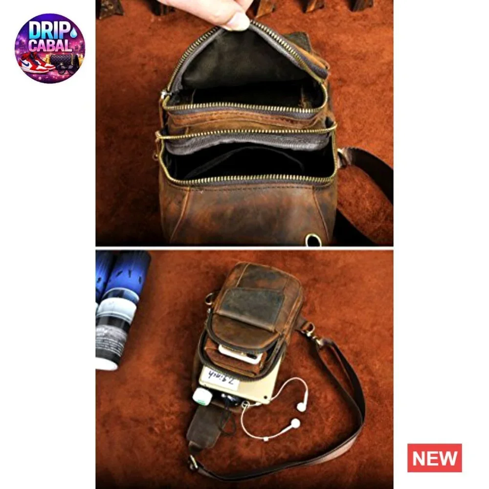 Genuine Leather Crossbody Sling Bag for Hiking Travel